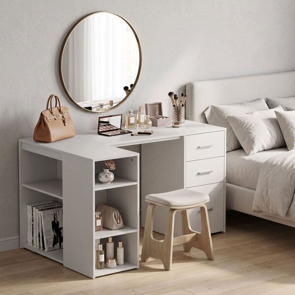 HOMCOM Scrivania angolare a L con 3 cassetti, 5 scomparti e ripiani regolabili, 140x100x75 cm, bianco | Aosom Italy
