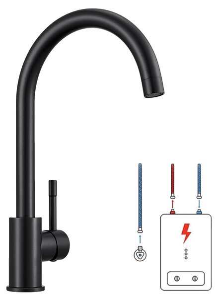 Miscelatore per cucina, da montare a soffitto, girevole a 360°, colore nero, attacco G3/8