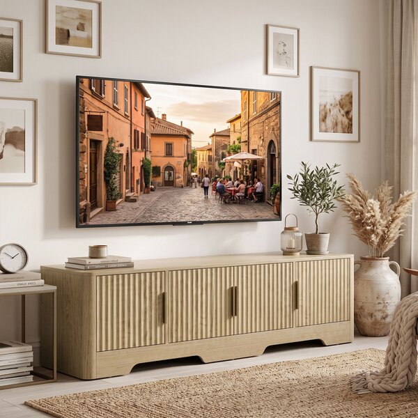 HOMCOM Mobile TV 152 cm con 4 ante scanalate e ripiani regolabili, rovere | Aosom Italy