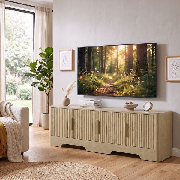 HOMCOM Mobile TV 152 cm con 4 ante scanalate e ripiani regolabili, rovere | Aosom Italy
