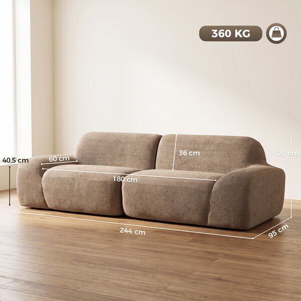 HOMCOM Divano 3 posti in chenille 244 cm con seduta ampia e molle insacchettate, marrone chiaro | Aosom Italy