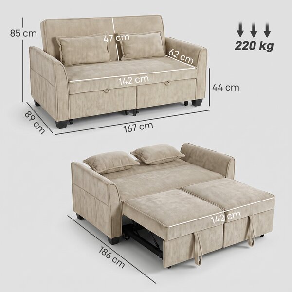 HOMCOM Divano letto 2 posti 4-in-1 ad angolo in ciniglia 167 cm con schienale regolabile, marrone | Aosom Italy