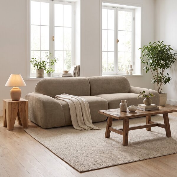 HOMCOM Divano 3 posti in chenille 244 cm con seduta ampia e molle insacchettate, marrone chiaro | Aosom Italy