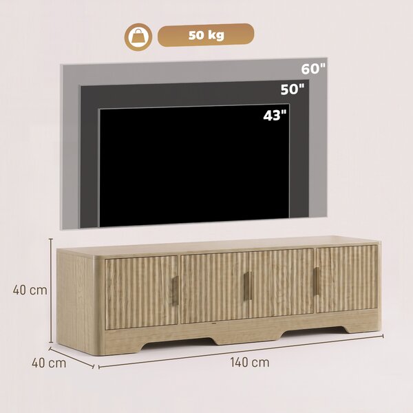 HOMCOM Mobile TV 152 cm con 4 ante scanalate e ripiani regolabili, rovere | Aosom Italy