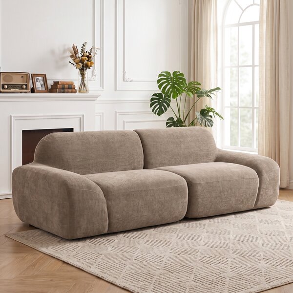 HOMCOM Divano 3 posti in chenille 244 cm con seduta ampia e molle insacchettate, marrone chiaro | Aosom Italy