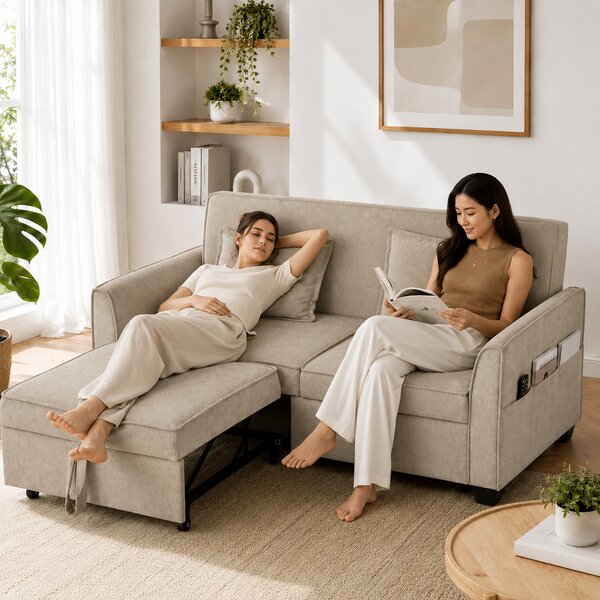 HOMCOM Divano letto 2 posti 4-in-1 ad angolo in ciniglia 167 cm con schienale regolabile, marrone | Aosom Italy