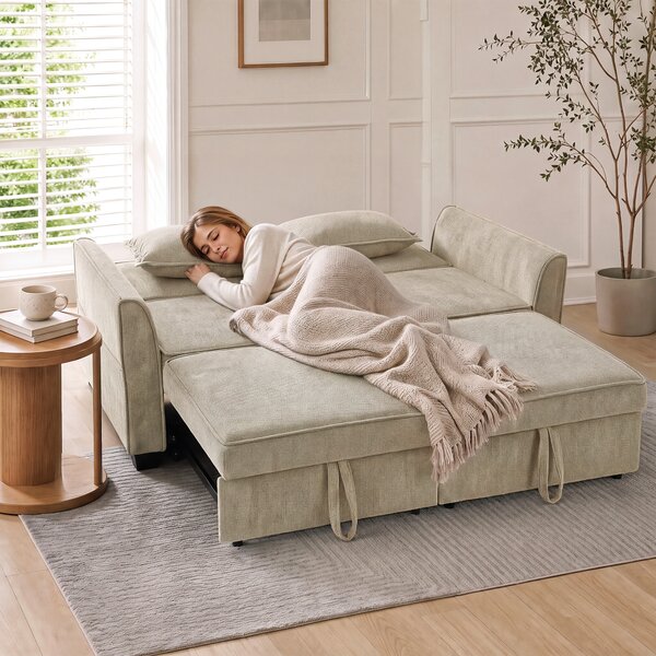 HOMCOM Divano letto 2 posti 4-in-1 ad angolo in ciniglia 167 cm con schienale regolabile, marrone | Aosom Italy