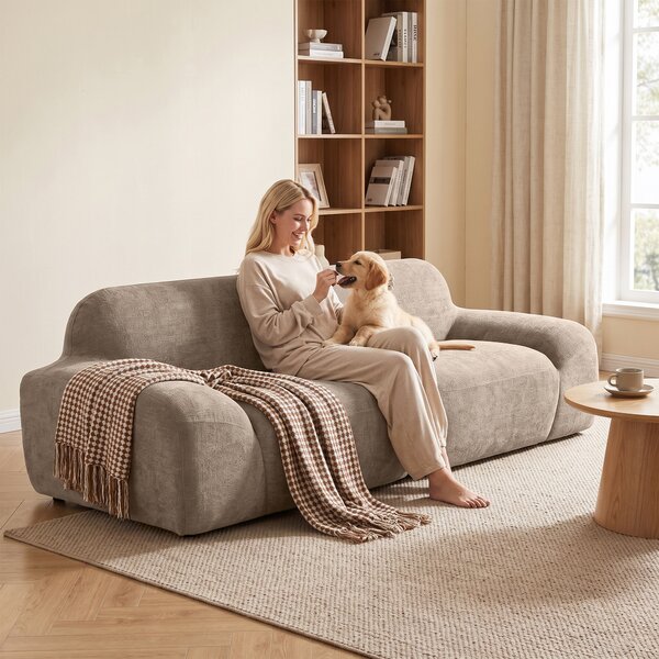 HOMCOM Divano 3 posti in chenille 244 cm con seduta ampia e molle insacchettate, marrone chiaro | Aosom Italy