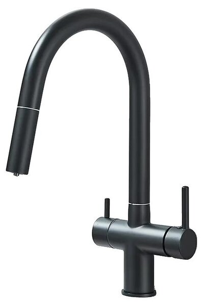 Miscelatore da cucina, con funzione spray estraibile, design a due manopole, colore nero