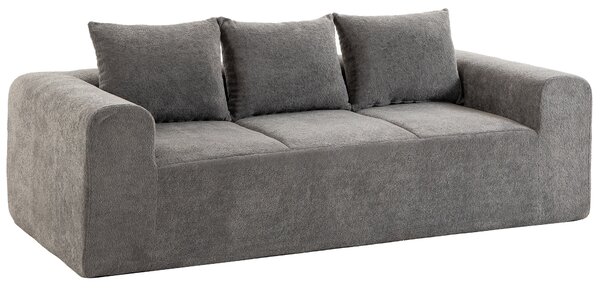 HOMCOM Divano 3 posti in ciniglia 220 cm con seduta e braccioli larghi e 3 cuscini, grigio | Aosom Italy