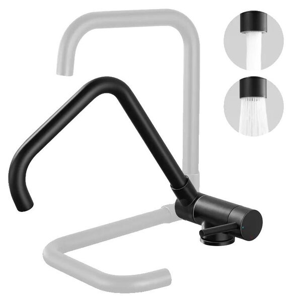 Rubinetto da cucina pieghevole, girevole a 360°, con doppia funzione spray, colore nero, attacco G3/8