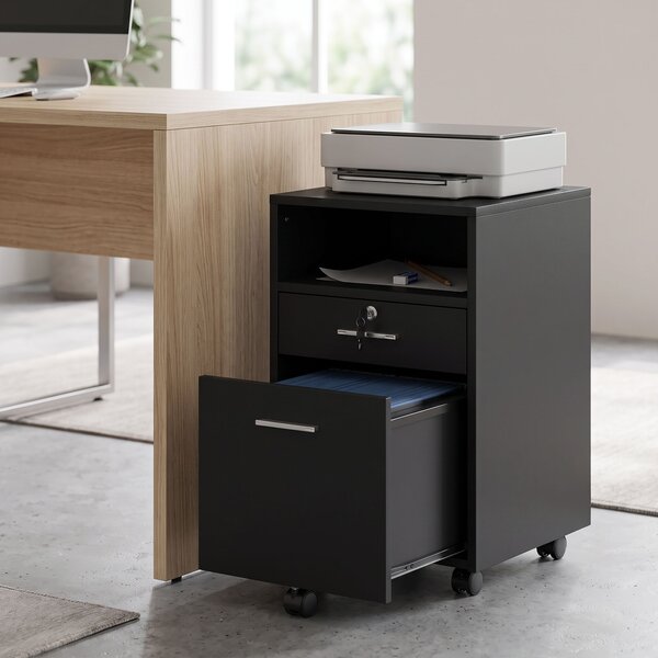 Vinsetto Cassettiera da ufficio con 2 cassetti, 1 bloccabile e 5 ruote, 40x40x65 cm, nero | Aosom Italy
