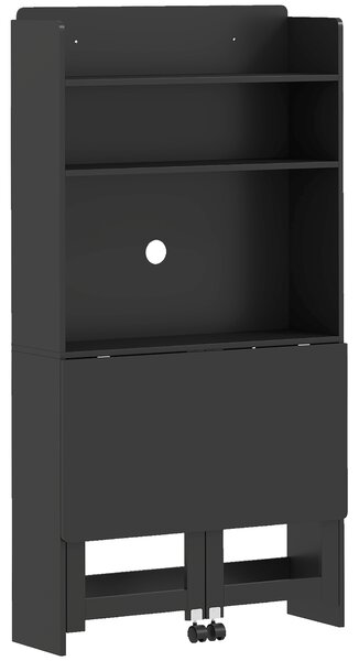 HOMCOM Scrivania per computer con ripiani, piano ribaltabile e 2 ruote, 80x69x155 cm, nero | Aosom Italy
