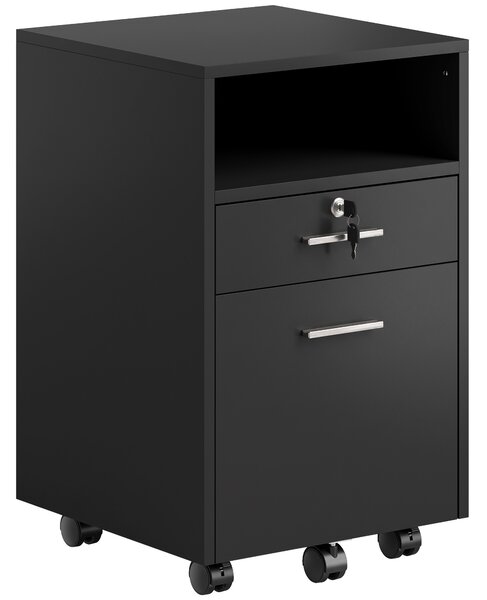 Vinsetto Cassettiera da ufficio con 2 cassetti, 1 bloccabile e 5 ruote, 40x40x65 cm, nero | Aosom Italy