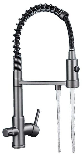 Miscelatore da cucina, con funzione spray estraibile, due manopole, colore grigio