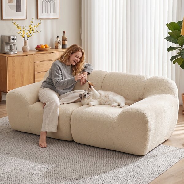 HOMCOM Divano 2 posti in chenille 174 cm con seduta e braccioli larghi imbottiti, beige | Aosom Italy