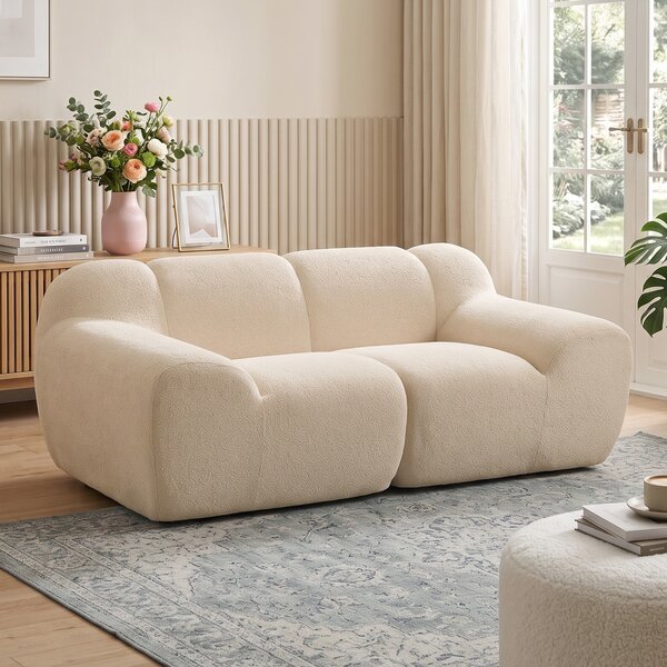 HOMCOM Divano 2 posti in chenille 174 cm con seduta e braccioli larghi imbottiti, beige | Aosom Italy