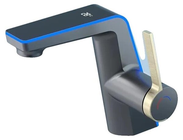 Miscelatore per lavabo, display a LED, miscelatore monocomando per acqua calda e fredda, colore grigio
