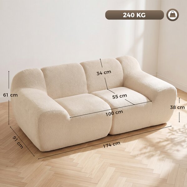 HOMCOM Divano 2 posti in chenille 174 cm con seduta e braccioli larghi imbottiti, beige | Aosom Italy