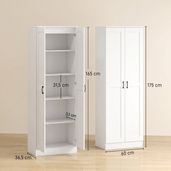 HOMCOM Dispensa da cucina 175 cm con ante soft-close e ripiani regolabili, bianco | Aosom Italy