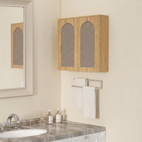 HOMCOM Armadio da parete per bagno con 2 ante effetto rattan soft-close e mensola, rovere | Aosom Italy