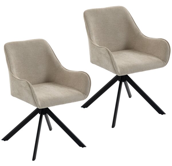 HOMCOM Set 2 sedie da pranzo girevoli con braccioli e struttura in metallo, beige | Aosom Italy