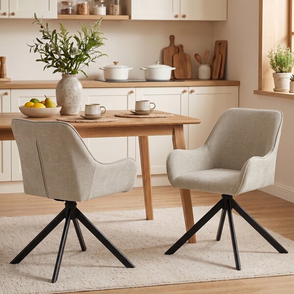 HOMCOM Set 2 sedie da pranzo girevoli con braccioli e struttura in metallo, beige | Aosom Italy