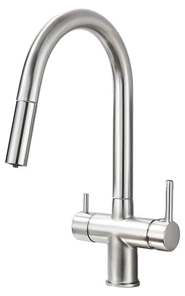 Miscelatore da cucina, con funzione spray estraibile, design a due manopole, finitura in nichel spazzolato