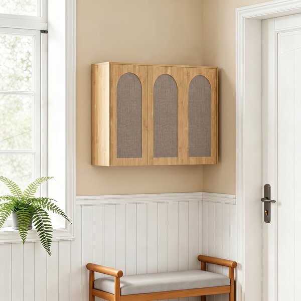 HOMCOM Armadio da parete per bagno con 3 ante effetto rattan soft-close e mensola, rovere | Aosom Italy