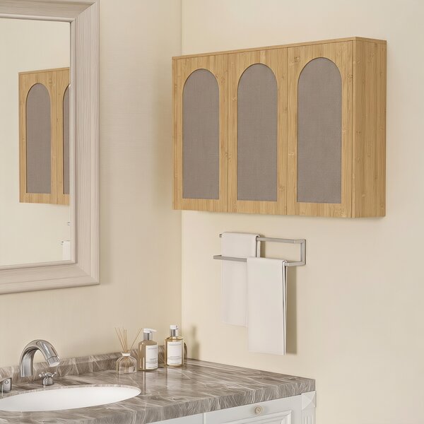 HOMCOM Armadio da parete per bagno con 3 ante effetto rattan soft-close e mensola, rovere | Aosom Italy
