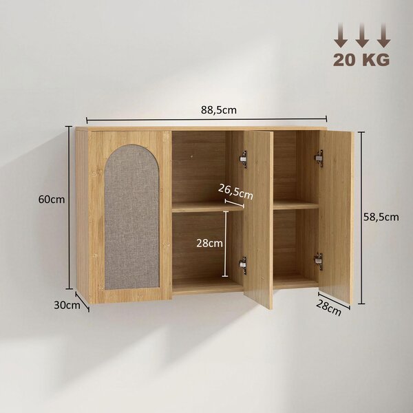HOMCOM Armadio da parete per bagno con 3 ante effetto rattan soft-close e mensola, rovere | Aosom Italy