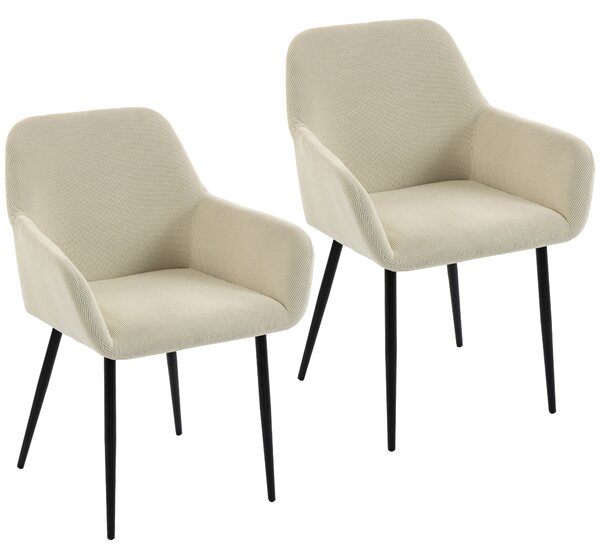 HOMCOM Set 2 sedie da pranzo in velluto a coste con braccioli e schienale, crema | Aosom Italy
