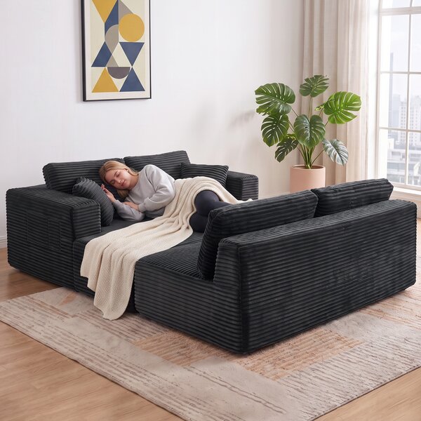 HOMCOM Divano modulare a U con 2 chaise longue, effetto cord e imbottitura a molle, grigio scuro | Aosom Italy