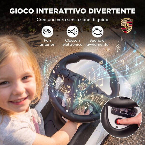 AIYAPLAY Auto cavalcabile a spinta per bambini 18-36 mesi con clacson, fari e suoni, bianco | Aosom Italy