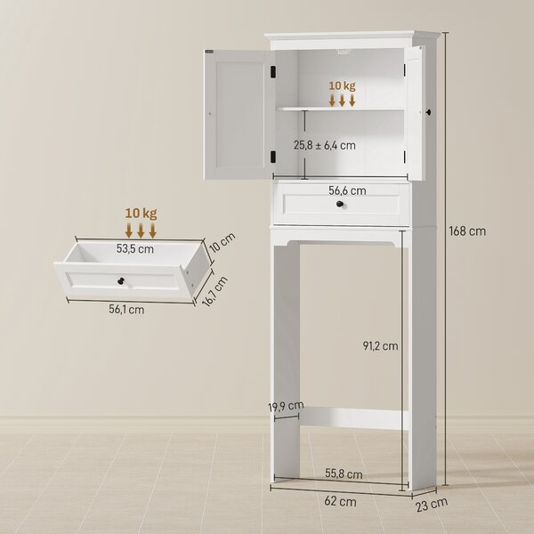 HOMCOM Mobile sopra WC con 2 ante, cassetto e ripiano regolabile, bianco | Aosom Italy