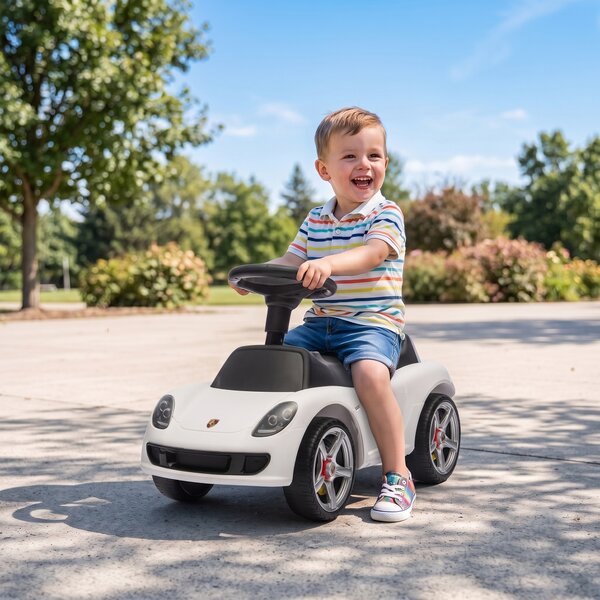 AIYAPLAY Auto cavalcabile a spinta per bambini 18-36 mesi con clacson, fari e suoni, bianco | Aosom Italy