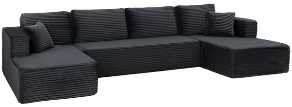 HOMCOM Divano modulare a U con 2 chaise longue, effetto cord e imbottitura a molle, grigio scuro | Aosom Italy