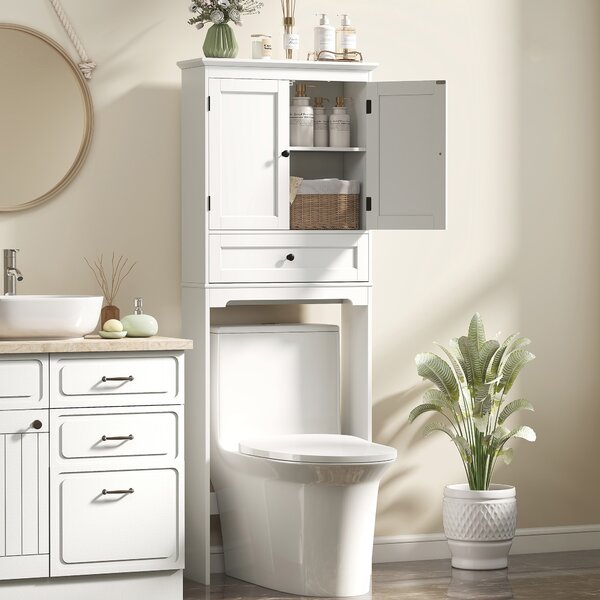 HOMCOM Mobile sopra WC con 2 ante, cassetto e ripiano regolabile, bianco | Aosom Italy