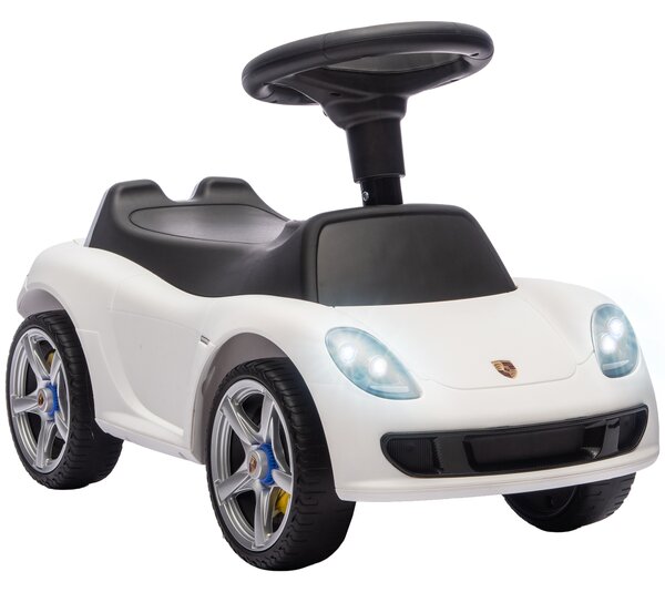 AIYAPLAY Auto cavalcabile a spinta per bambini 18-36 mesi con clacson, fari e suoni, bianco | Aosom Italy