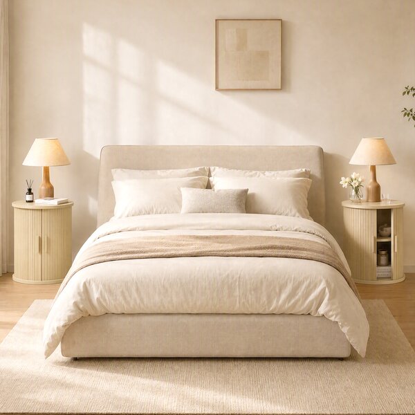 HOMCOM Comodino rotondo rigato con anta scorrevole, 40x40x50 cm, rovere | Aosom Italy
