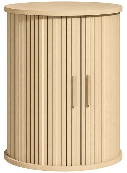 HOMCOM Comodino rotondo rigato con anta scorrevole, 40x40x50 cm, rovere | Aosom Italy