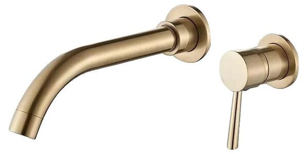 Miscelatore per lavabo, montaggio a parete, monocomando, finitura oro spazzolato