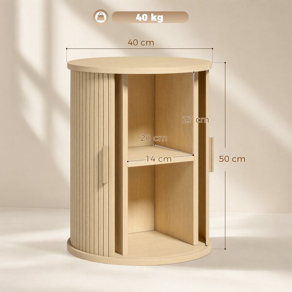 HOMCOM Comodino rotondo rigato con anta scorrevole, 40x40x50 cm, rovere | Aosom Italy