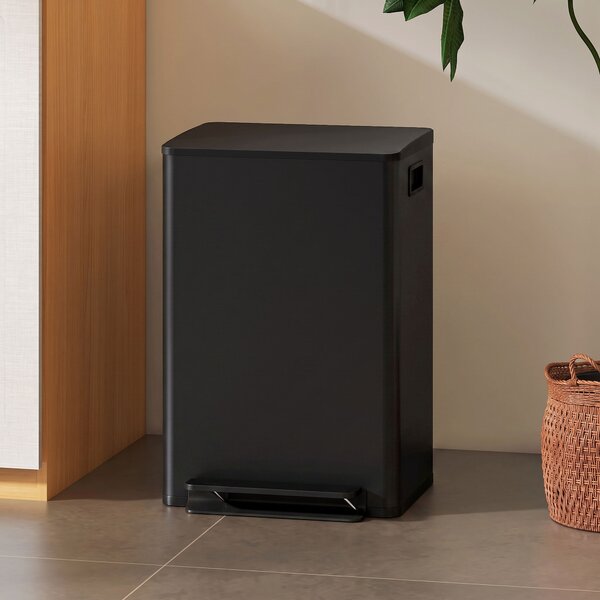 HOMCOM Pattumiera da cucina 50 L a pedale con secchio removibile e chiusura soft-close, nero | Aosom Italy