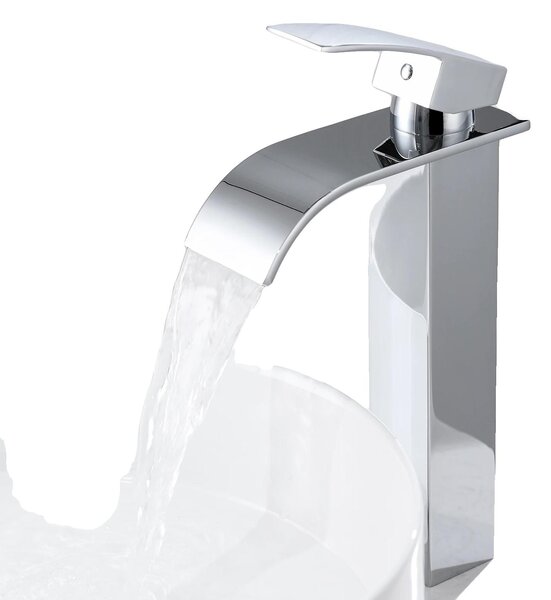 Miscelatore per lavabo, design a cascata, struttura in acciaio inossidabile, finitura cromata, materiali: acciaio inossidabile, attacco G3/8