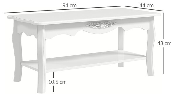 HomCom Tavolino da Caffè Basso classico ed elegante in Legno, Tavolo Salotto, Bianco, 94x44x42cm