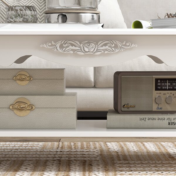 HomCom Tavolino da Caffè Basso classico ed elegante in Legno, Tavolo Salotto, Bianco, 94x44x42cm