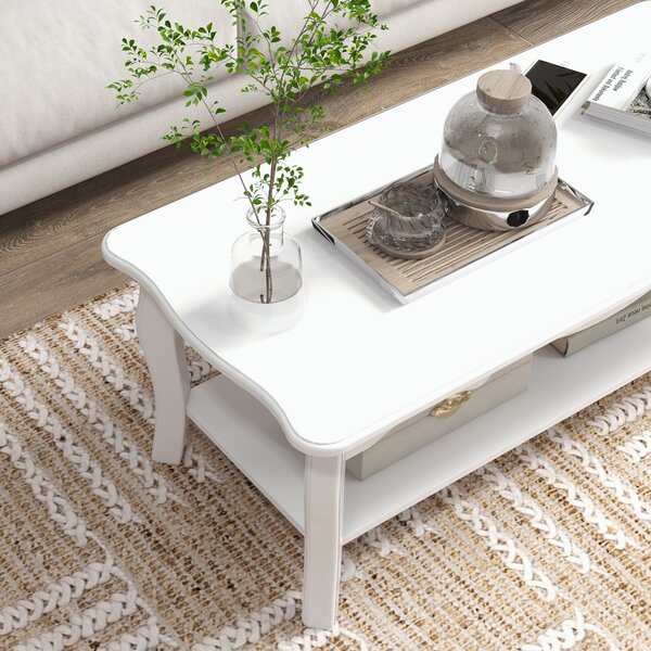 HomCom Tavolino da Caffè Basso classico ed elegante in Legno, Tavolo Salotto, Bianco, 94x44x42cm