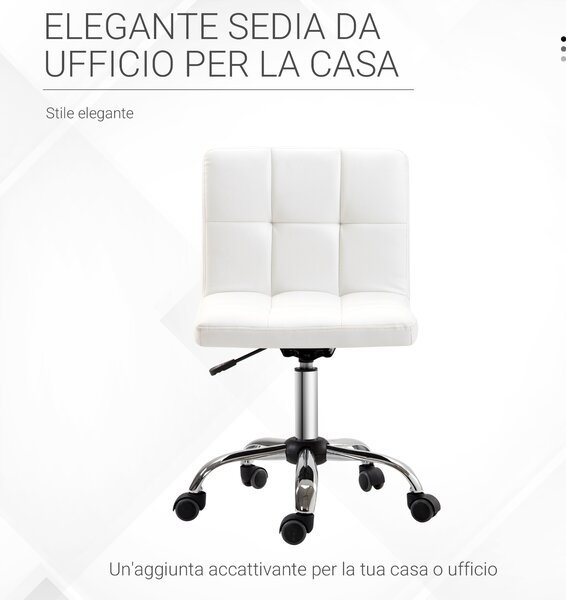 HOMCOM Sedia da Ufficio Girevole con Rotelle e Altezza Regolabile, Poltrona da Ufficio Imbottita Ergonomica in Pelle, 46×51×80-92cm|Aosom Italy