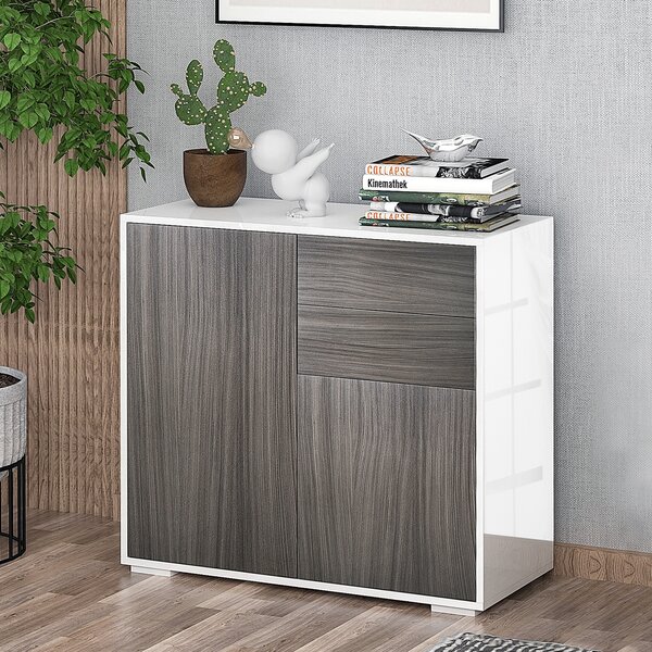 HOMCOM Credenza Multiuso Moderna con 2 Cassetti e 2 Armadietti, Apertura a Pressione, Mobile per Soggiorno, Cucina, Ufficio|Aosom Italy